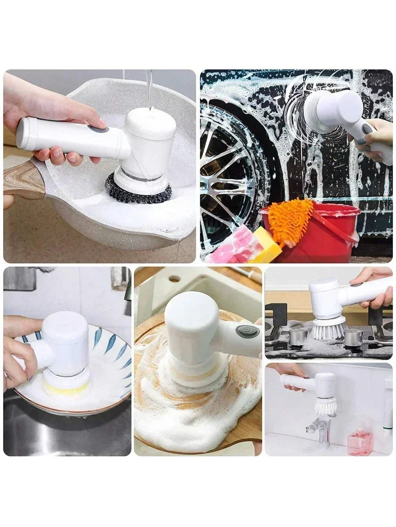 Cordless Electric Spin Scrubber - 5 Brush Heads for Bathroom, Kitchen & Car