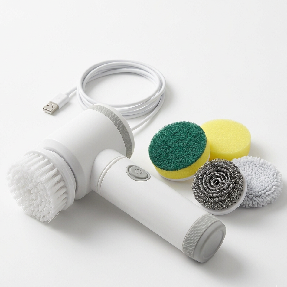 Cordless Electric Spin Scrubber - 5 Brush Heads for Bathroom, Kitchen & Car