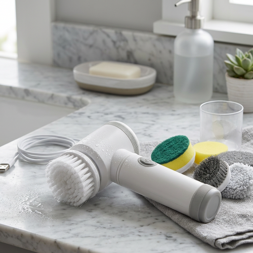 Cordless Electric Spin Scrubber - 5 Brush Heads for Bathroom, Kitchen & Car